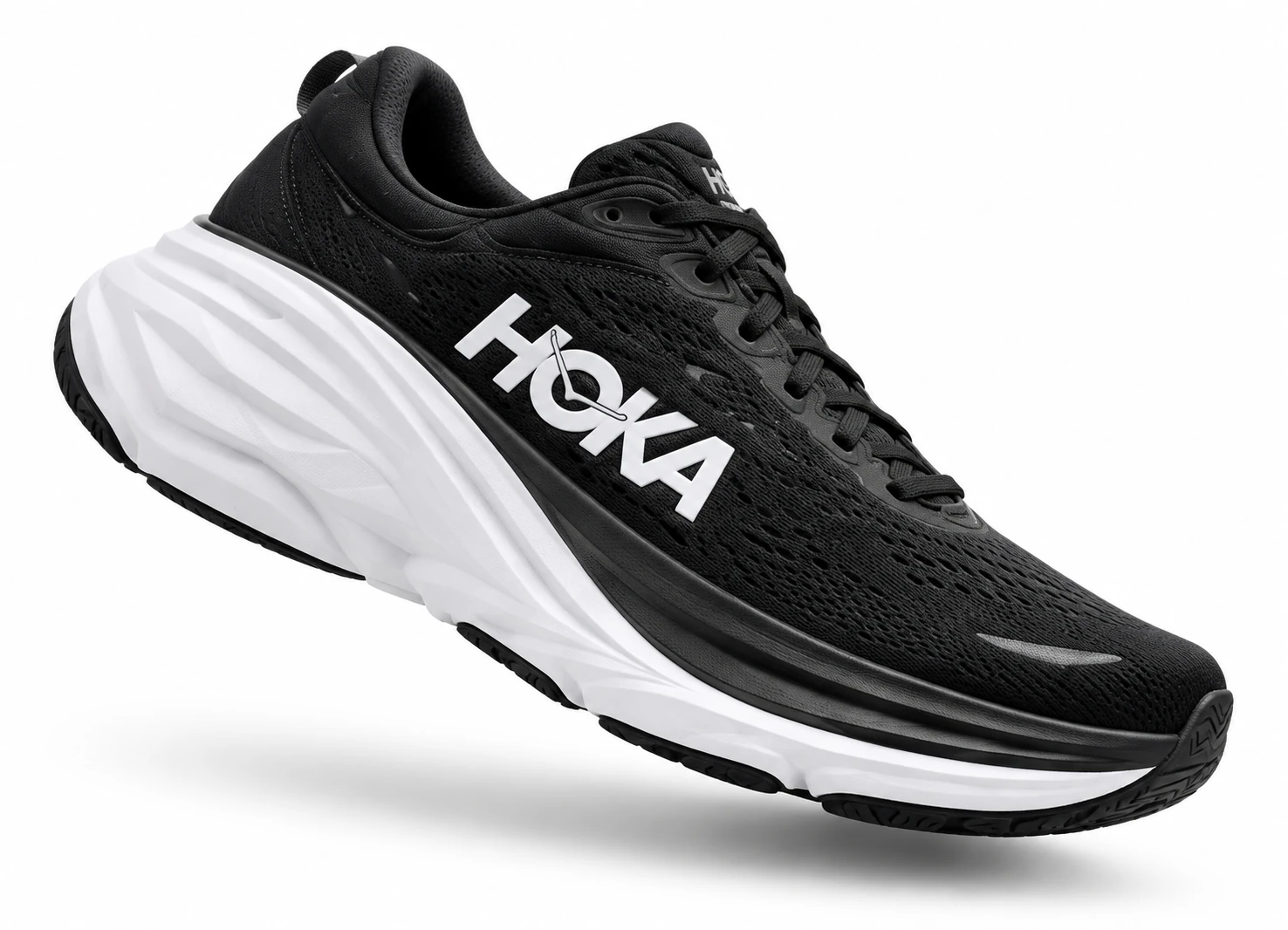 Чёрные HOKA Bondi 8 с белой подошвой